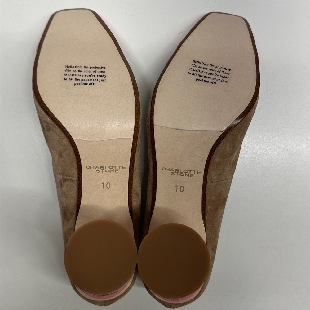 Charlotte Stone Risa Pumps High Block Heel Shoes Suede Wood Pink Tan New Size 10 - Picture 8 of 9
